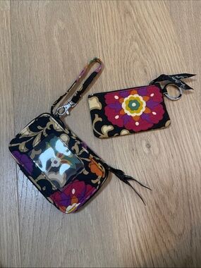 Vera Bradley Floral Black Multicolor Wristlet and Key Pouch Set